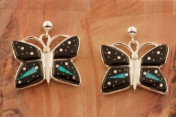 Navajo Artist Calvin Begay Night Sky Sterling Silver Butterfly Earrings